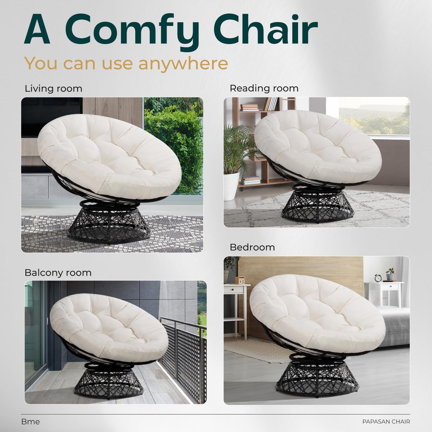 Bme 40" Papasan Swivel Chair