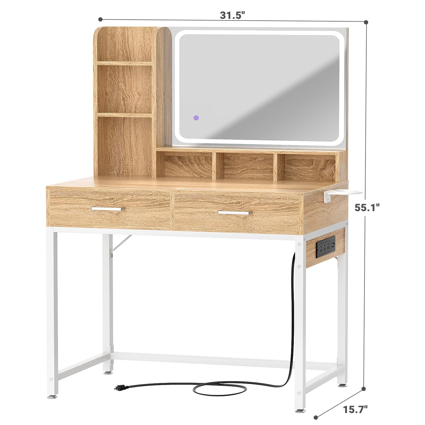 Small Vanity Desk with Mirror, Lights & Storage