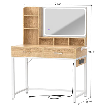 Small Vanity Desk with Mirror, Lights & Storage