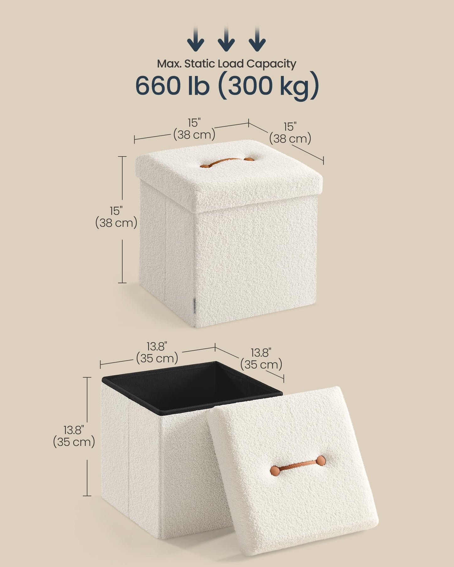 SONGMICS Storage Ottoman Bench, 15"x30"x15"