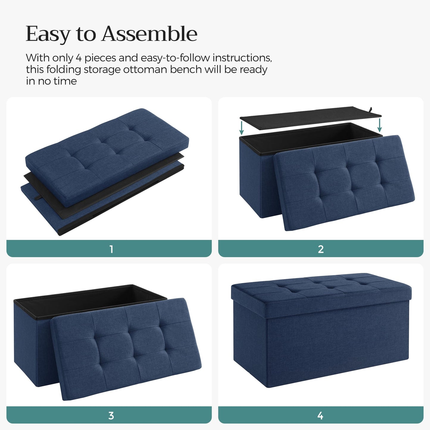 SONGMICS MAZIE 43" Folding Storage Ottoman Bench