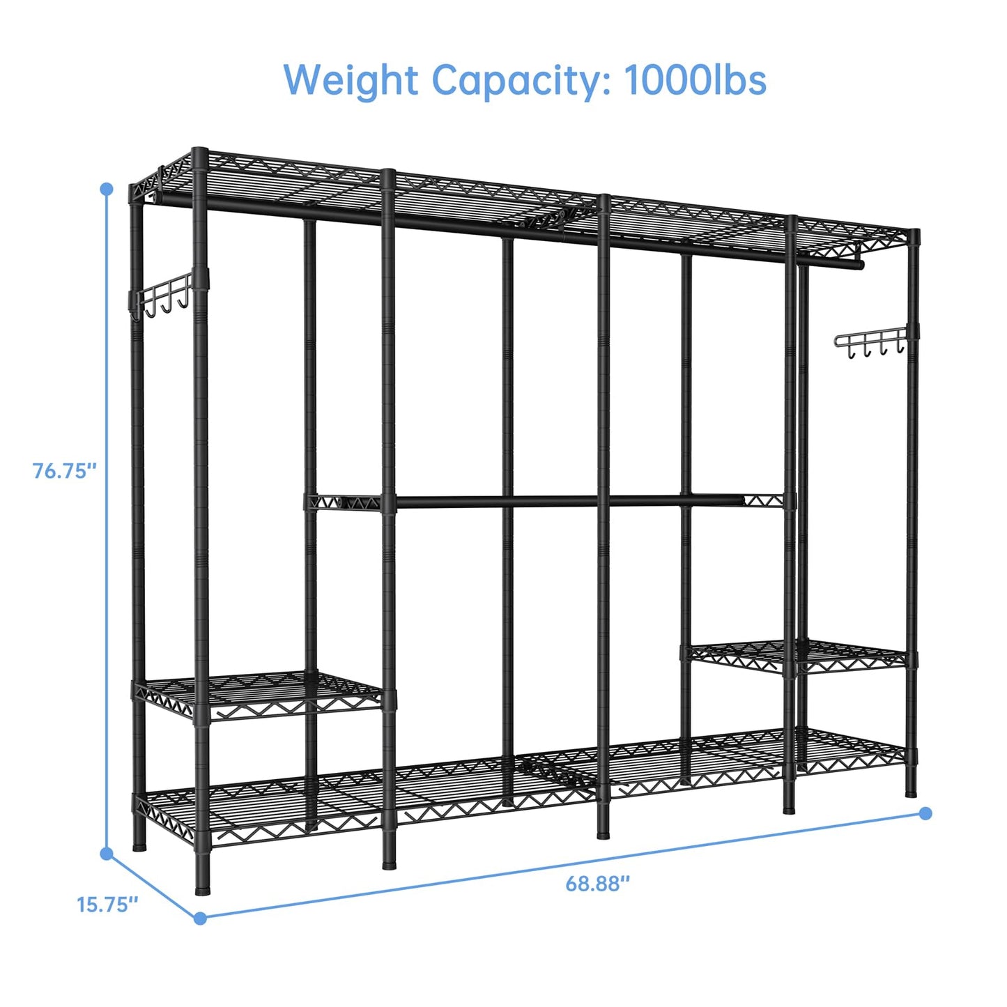 Heavy Duty Large Garment Rack with Shelves & Rods