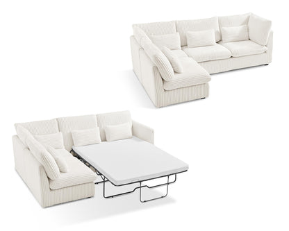 L-Shaped Sofa Bed with Ottoman – Beige