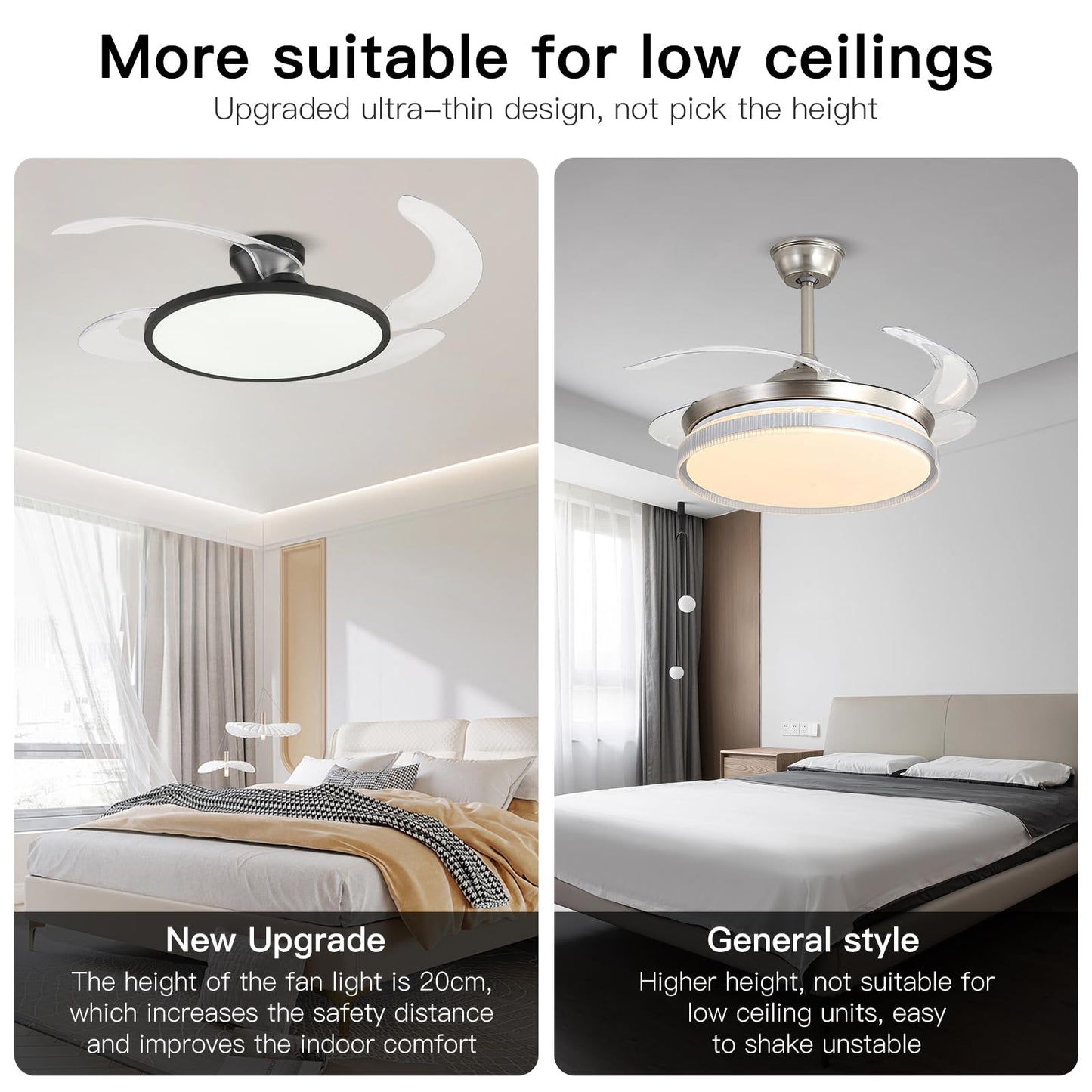42" Retractable Ceiling Fan Light – Black
