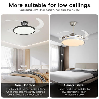 42" Retractable Ceiling Fan Light – Black