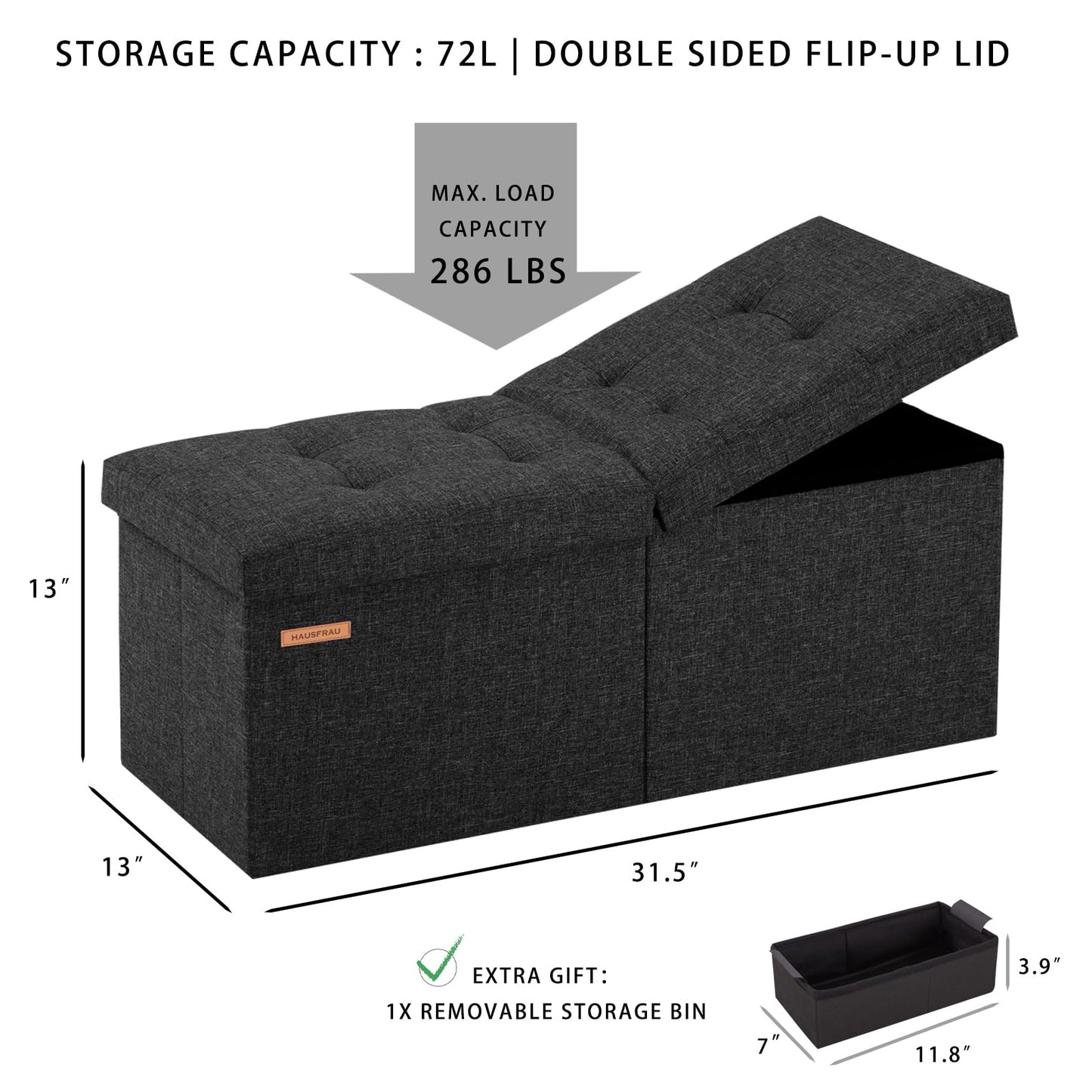 HAUSFRAU 31.5" Storage Ottoman Bench