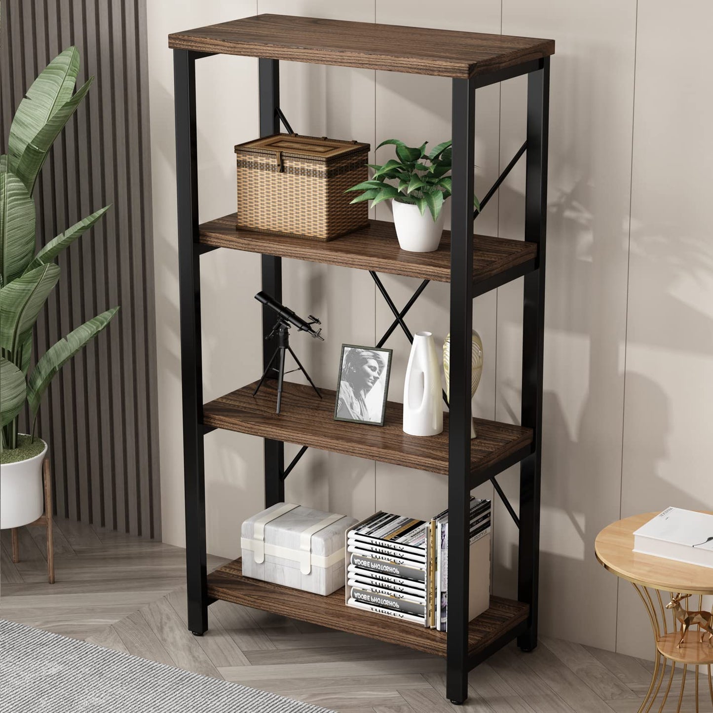 5-Tier Industrial Wood & Metal Bookcase