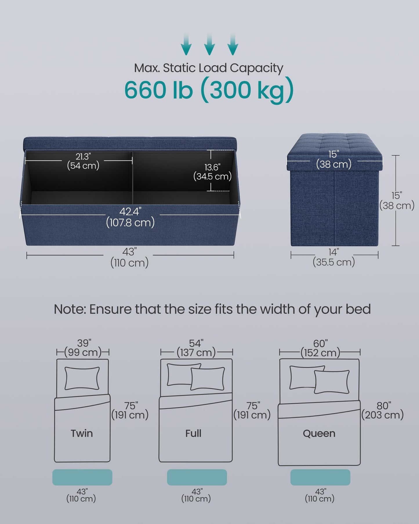 SONGMICS MAZIE 43" Folding Storage Ottoman Bench