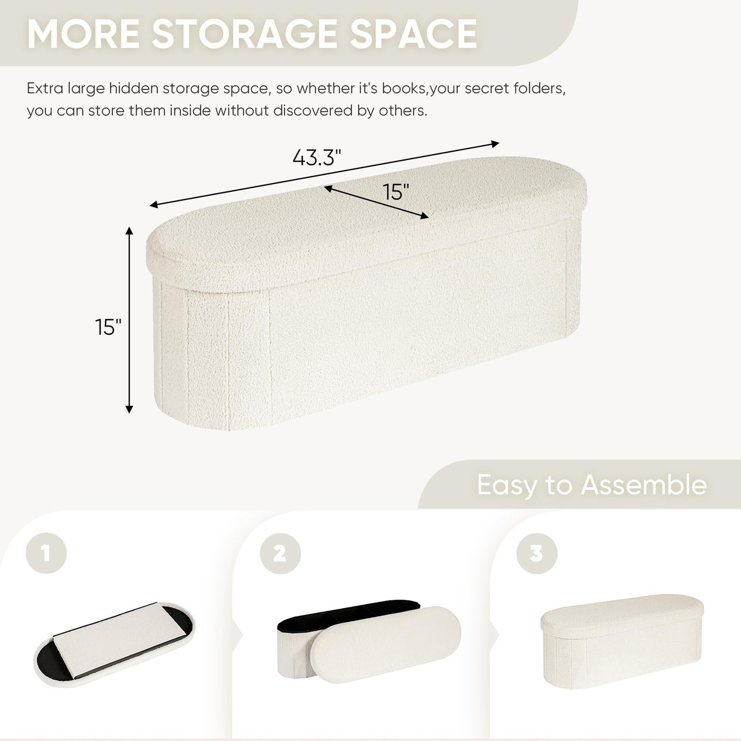 FSOBEIIALEO 43.3" Sherpa Storage Ottoman Bench
