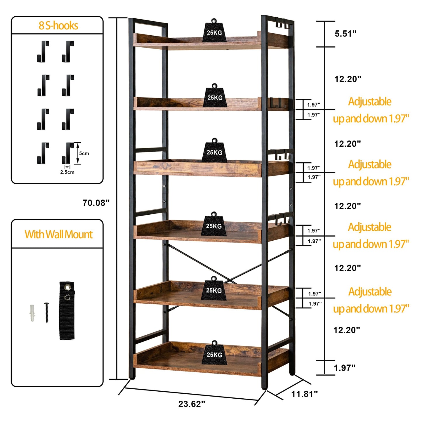 HCHQHS 6-Tier Bookcase