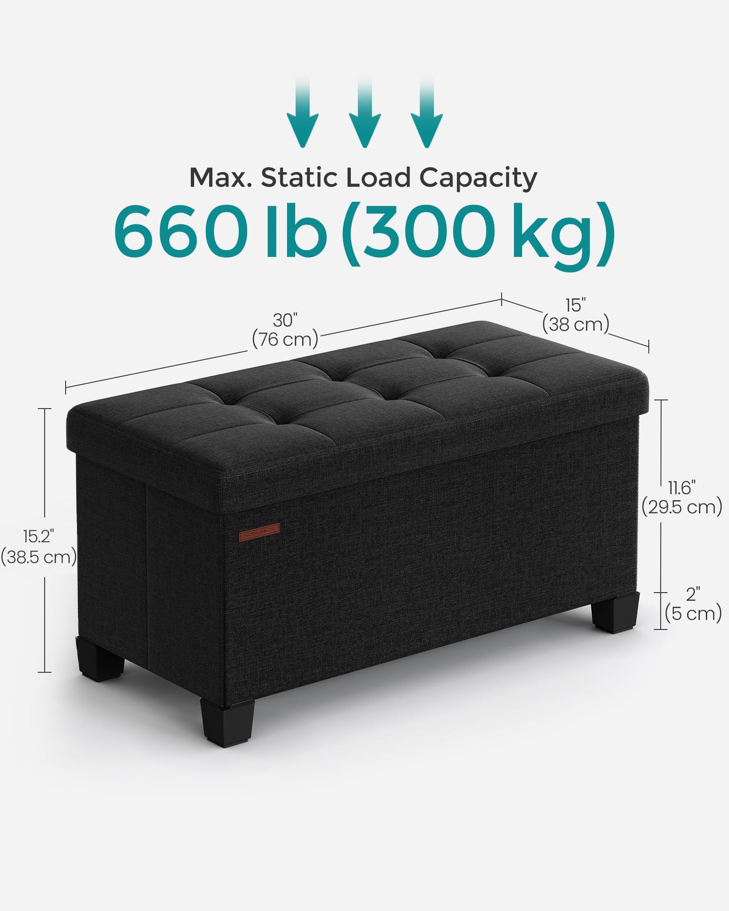 SONGMICS Foldable Storage Ottoman Bench, 15"x43"x15.7"