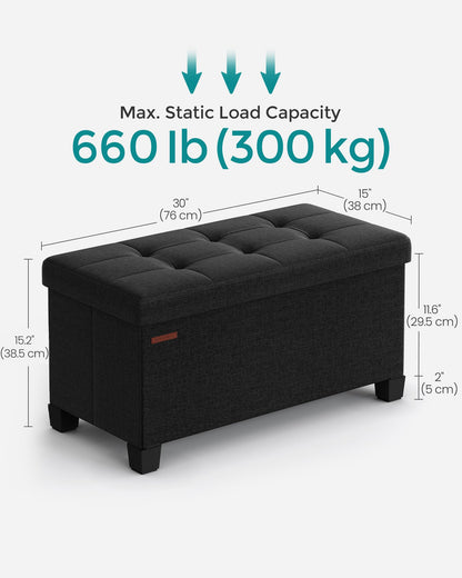 SONGMICS Foldable Storage Ottoman Bench, 15"x43"x15.7"