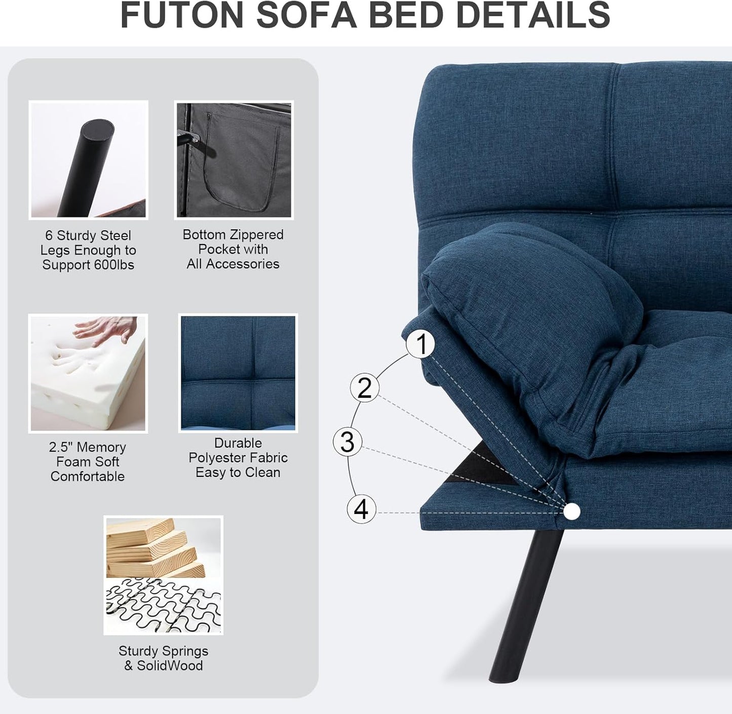 Vipbear Grey Futon Sofa Bed 71"
