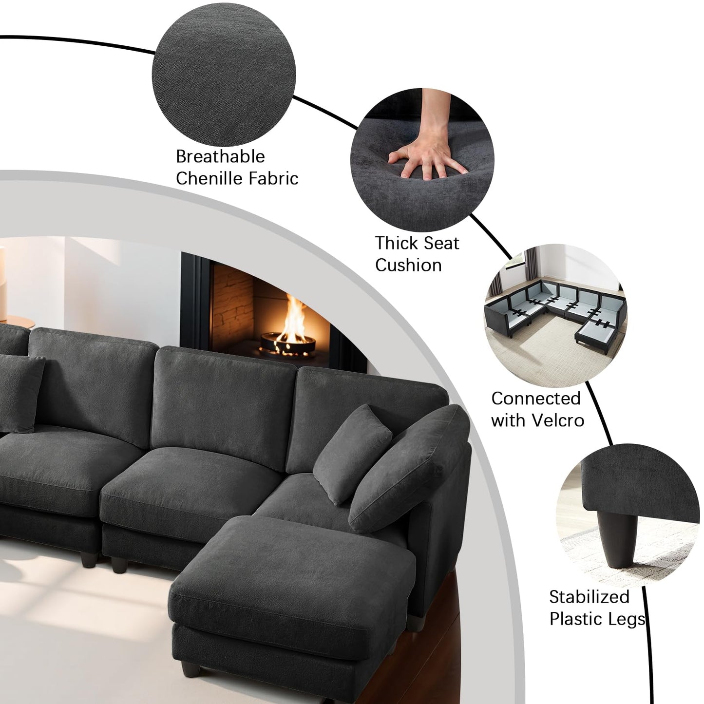 7-Seater Modular Sofa – Black