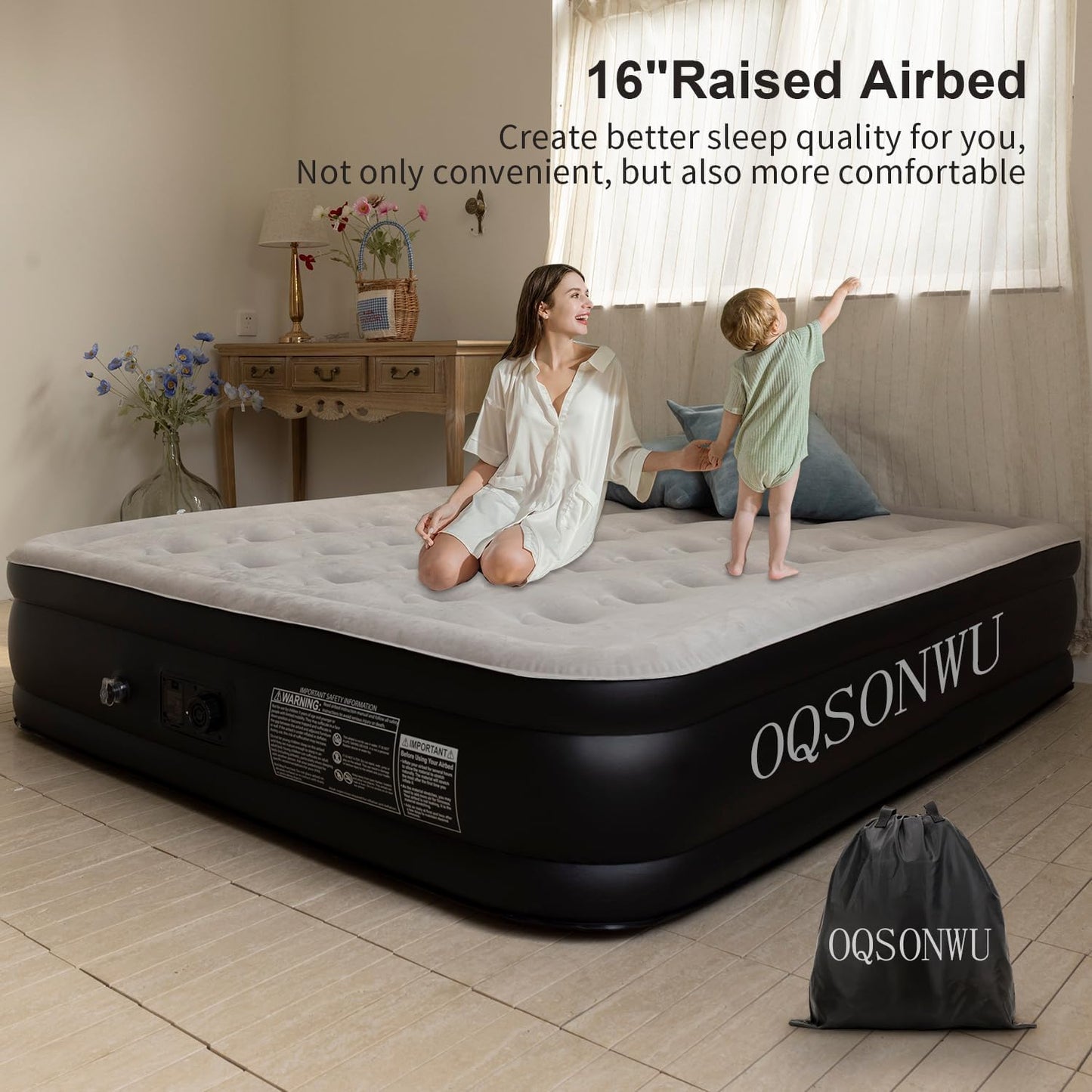 16" Queen Air Mattress with Built-In Pump