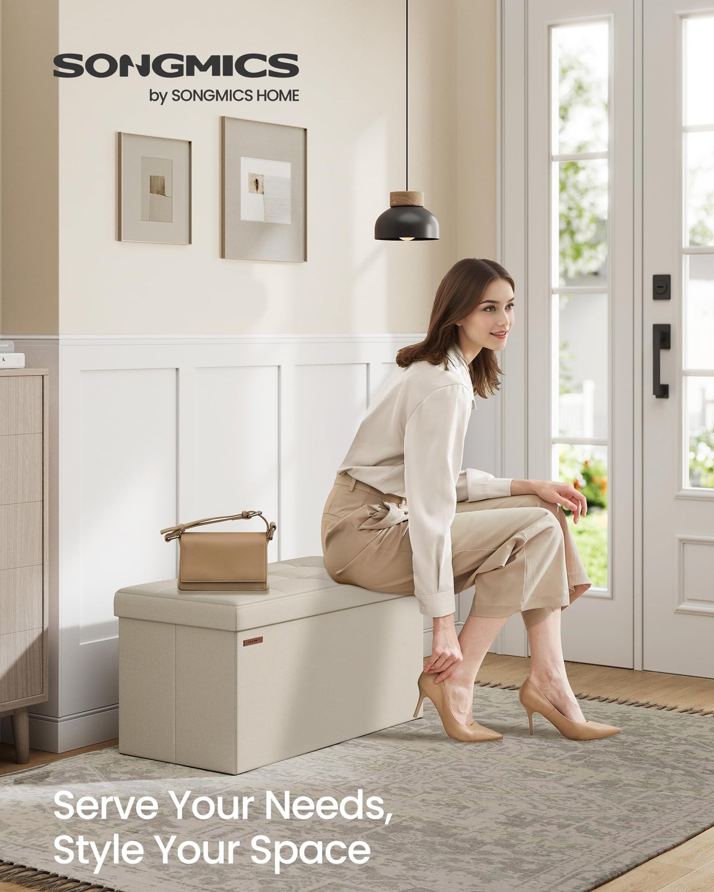SONGMICS MAZIE 43" Folding Storage Ottoman Bench