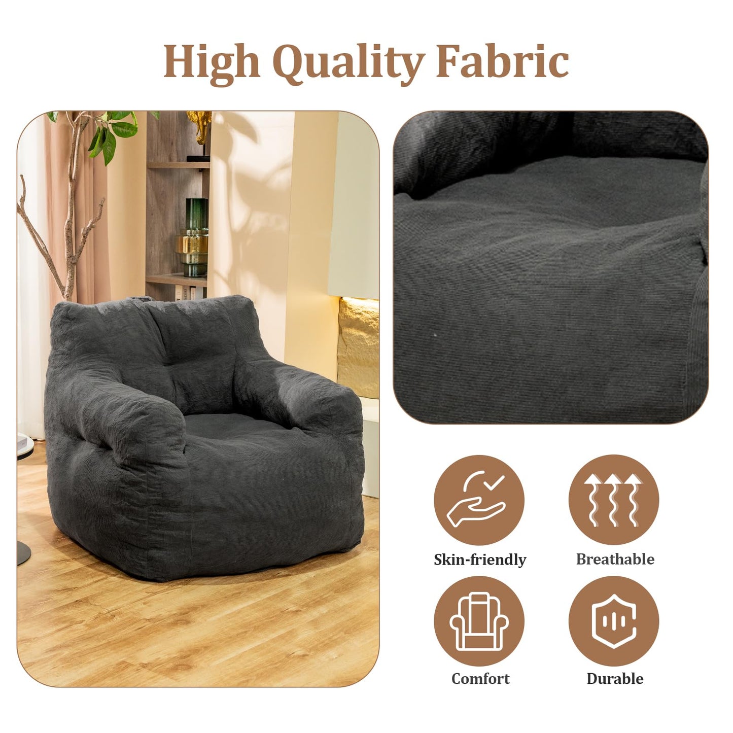 Grey Large Bean Bag Chair