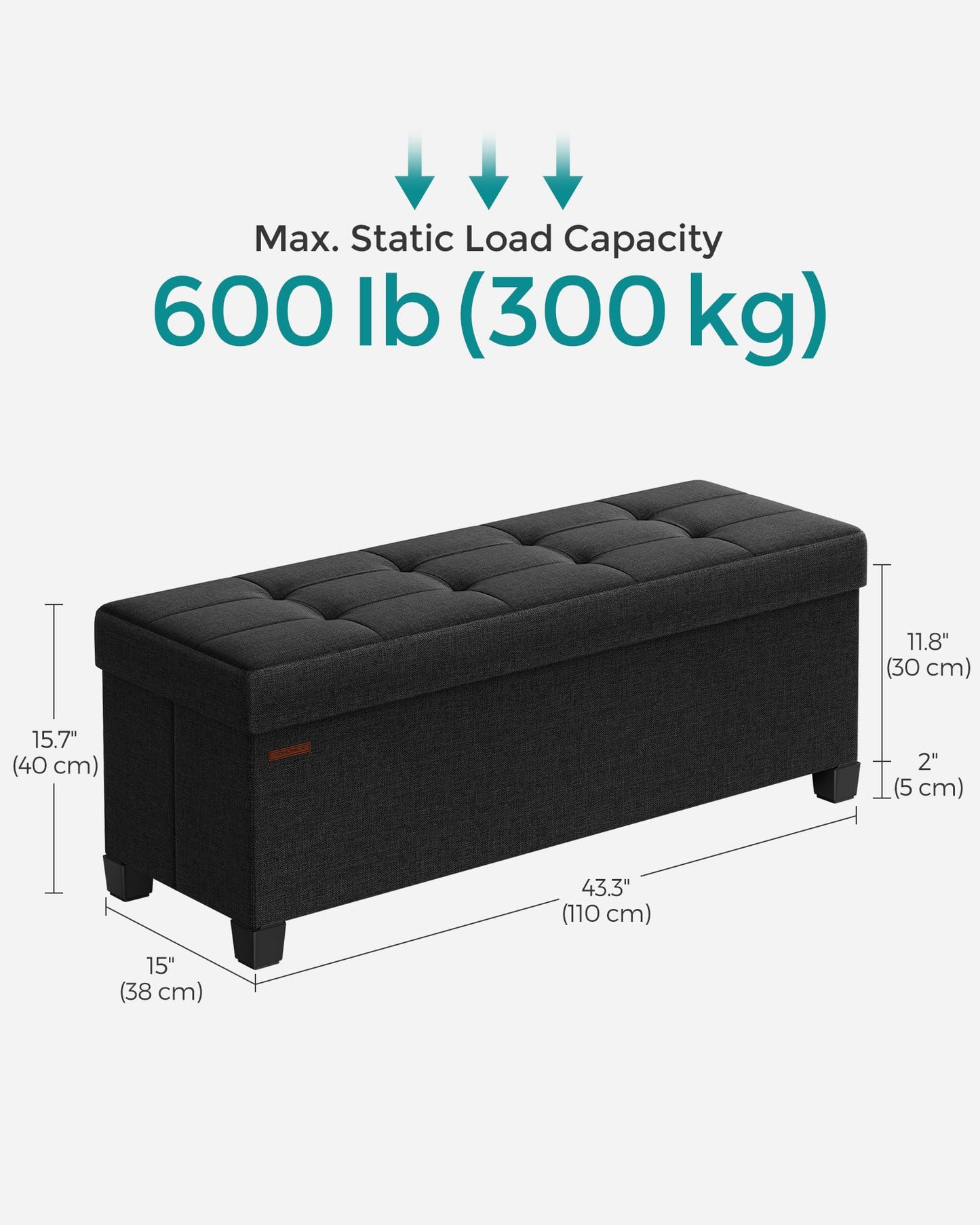 SONGMICS Foldable Storage Ottoman Bench, 15"x43"x15.7"