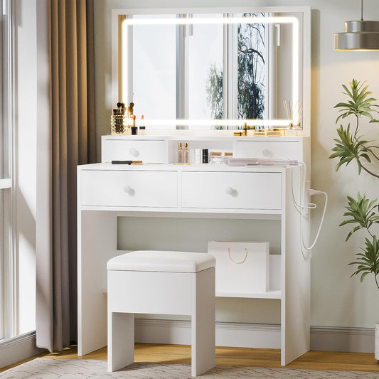 Haewon Vanity Desk Set with Mirror & LED Lights