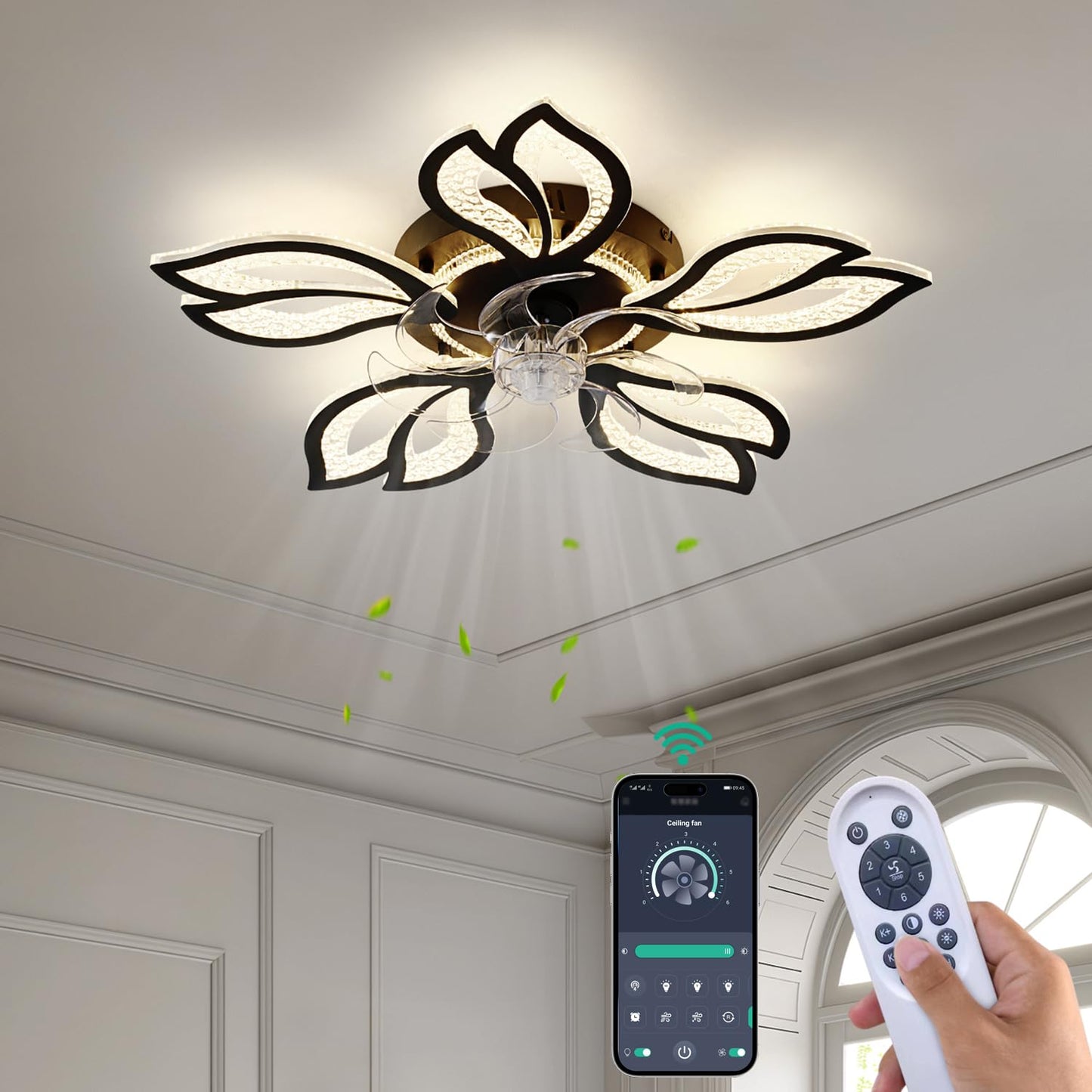 32" Black Ceiling Fan with Light