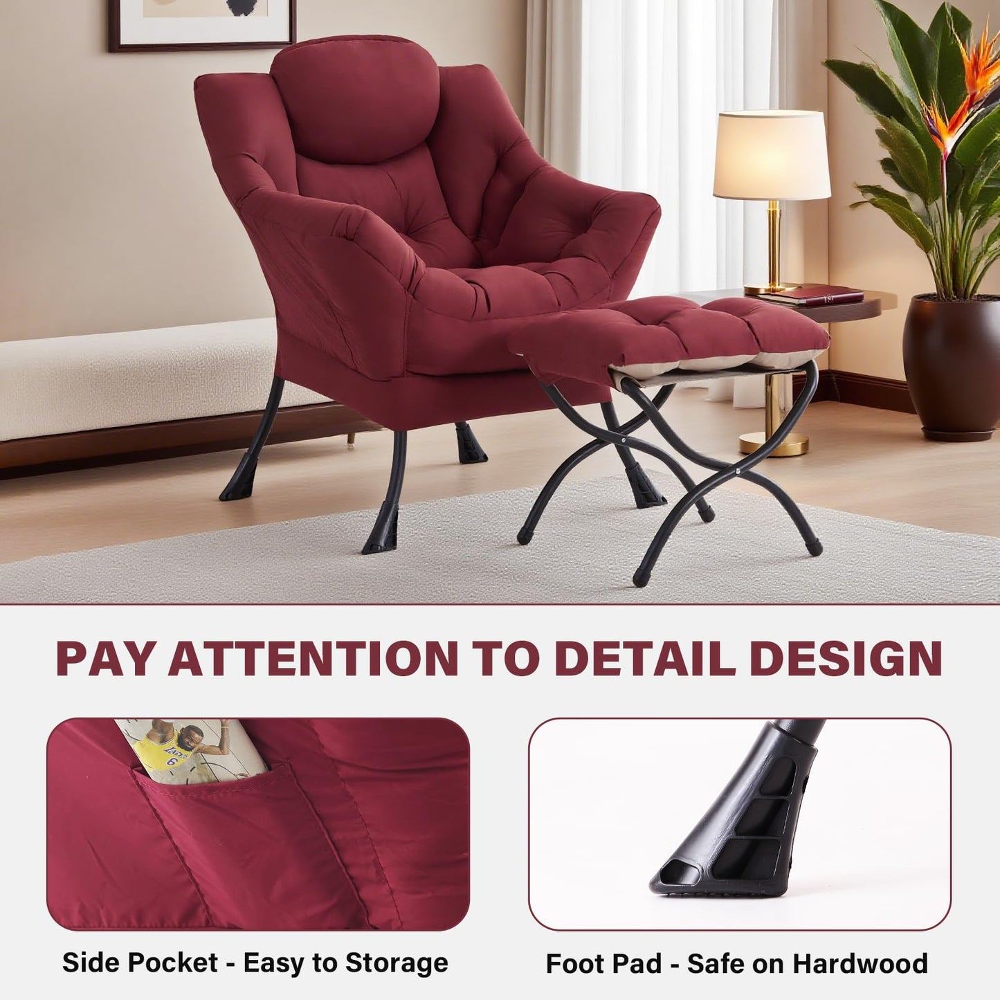 Tiita Velvet Lounge Chair with Ottoman