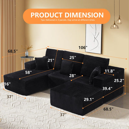 106" L-Shaped Corduroy Sofa – Black