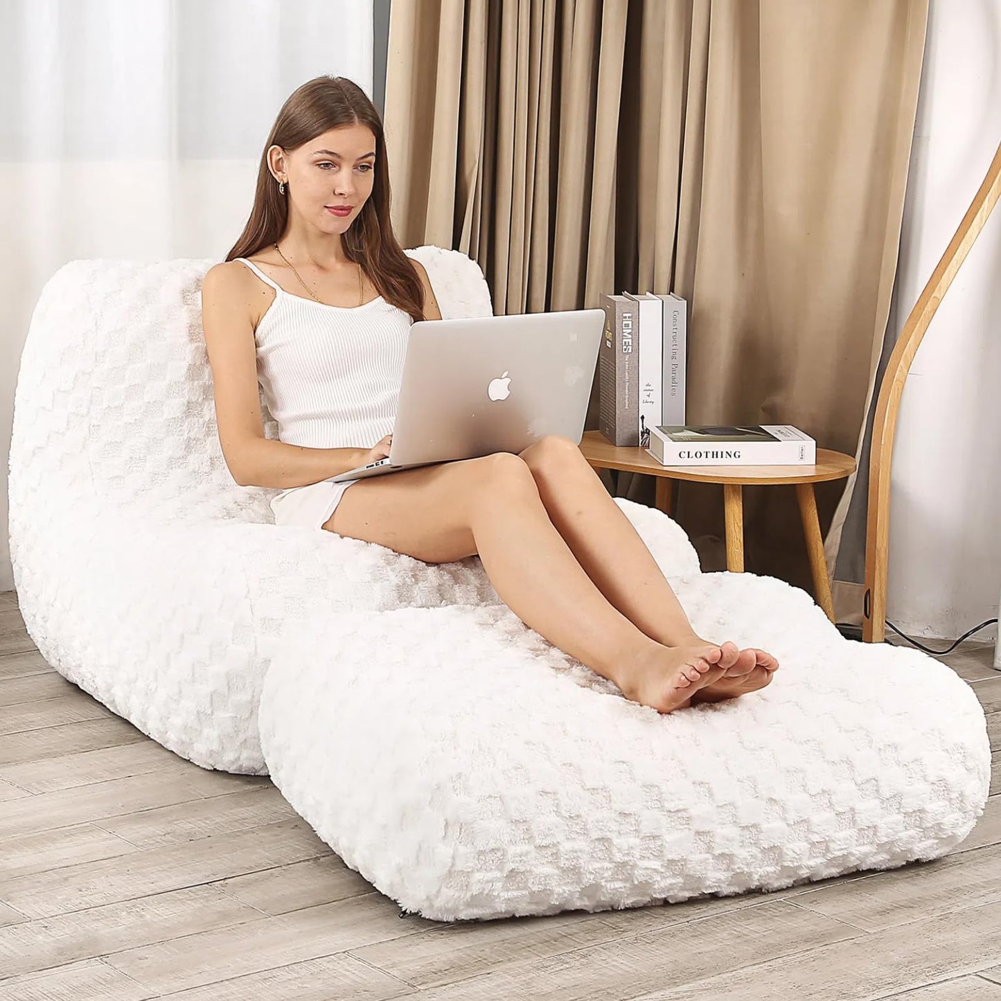 Cream Bean Bag Chair with Footstool