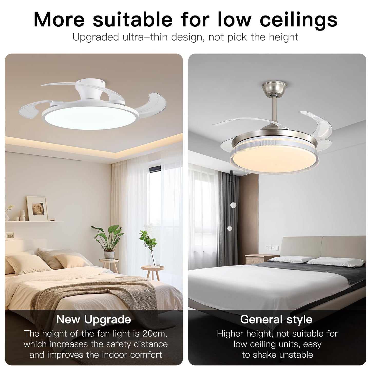 42" Retractable Ceiling Fan Light – Black