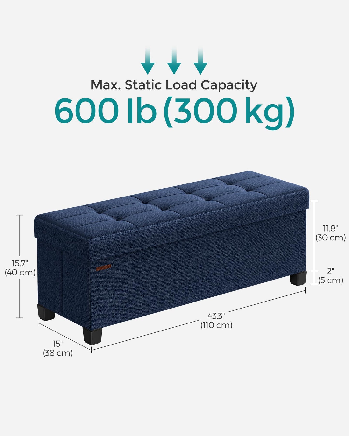 SONGMICS Foldable Storage Ottoman Bench, 15"x43"x15.7"