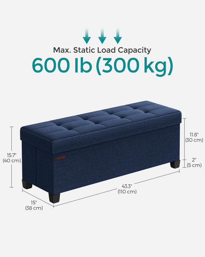 SONGMICS Foldable Storage Ottoman Bench, 15"x43"x15.7"