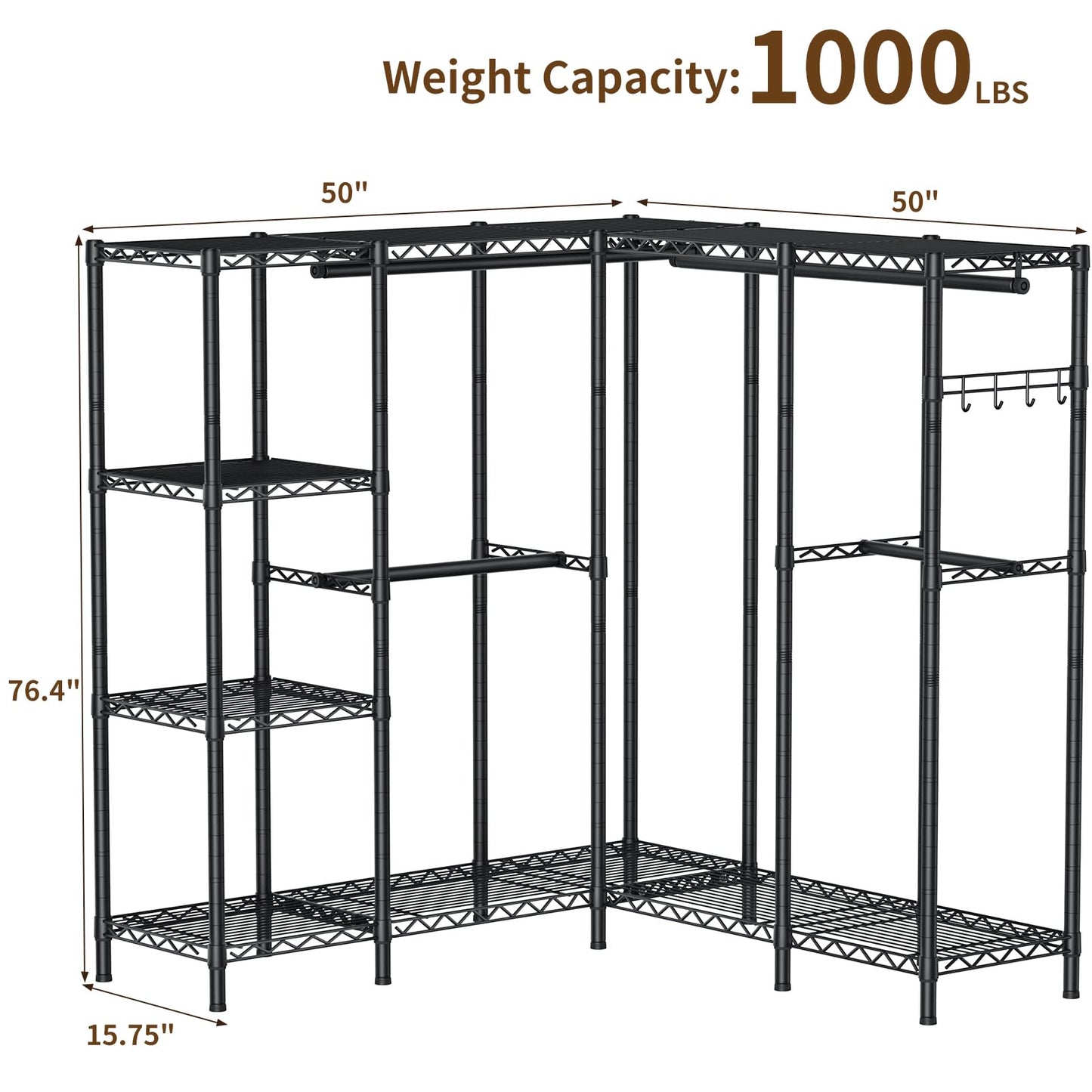 Heavy Duty Large Garment Rack with Shelves & Rods