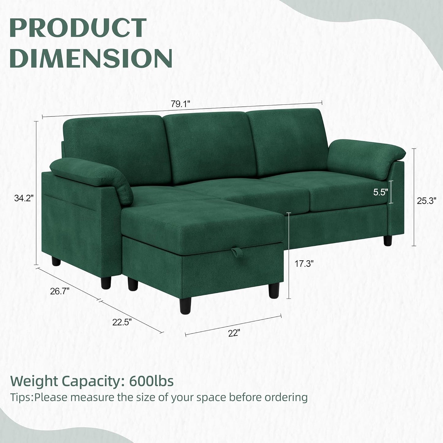 Vongrasig 79" L-Shaped Sofa, Grey