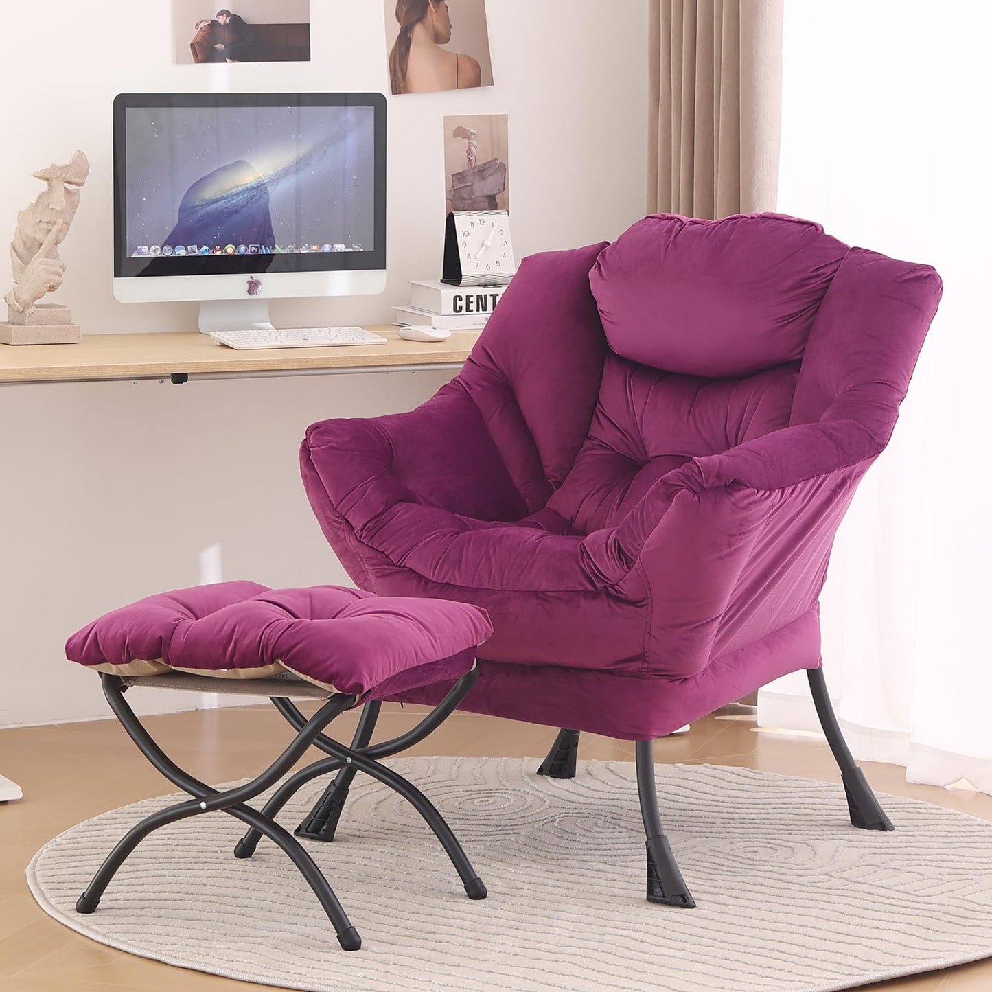 Tiita Velvet Lounge Chair with Ottoman