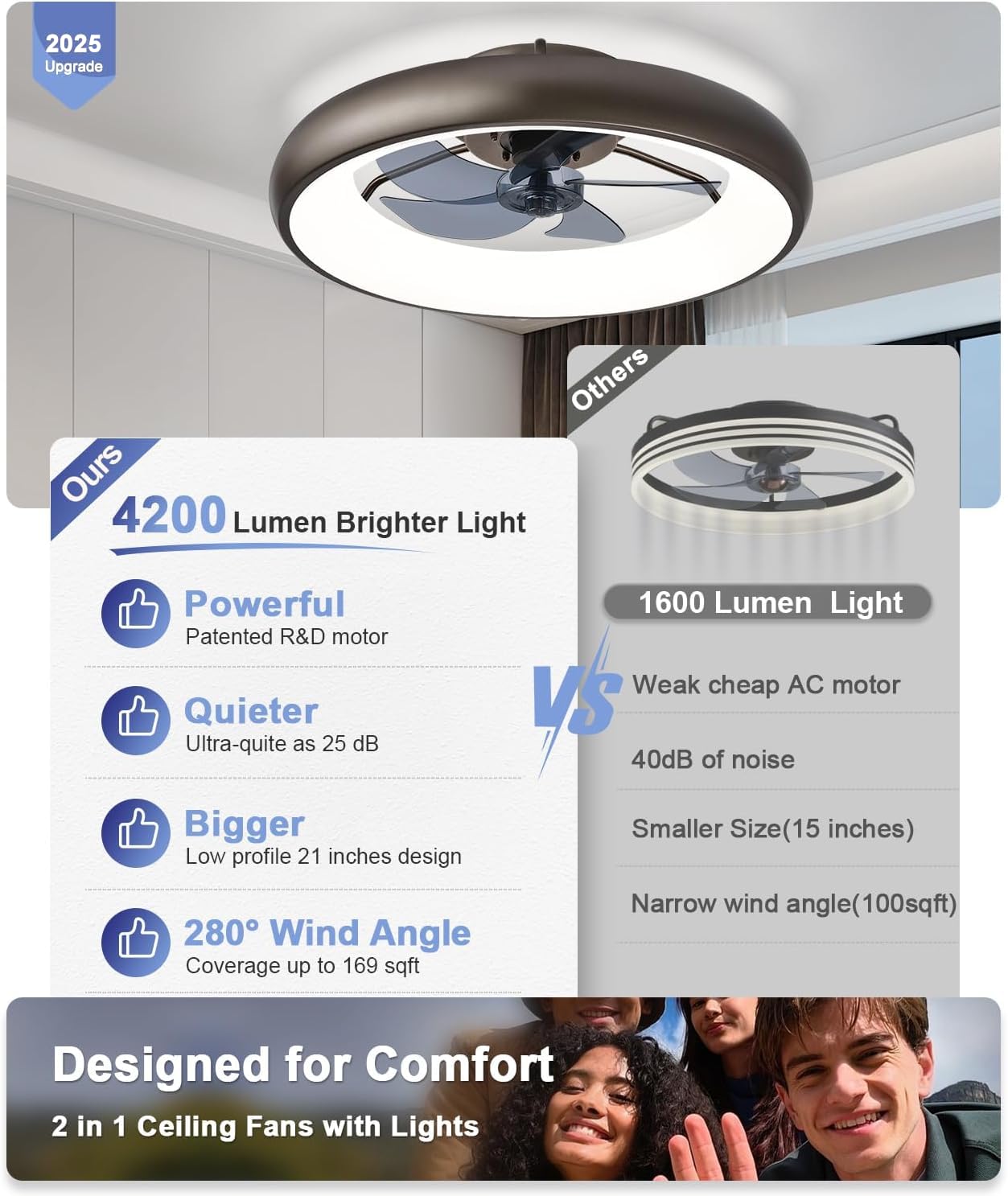 20" Black Ceiling Fan Light