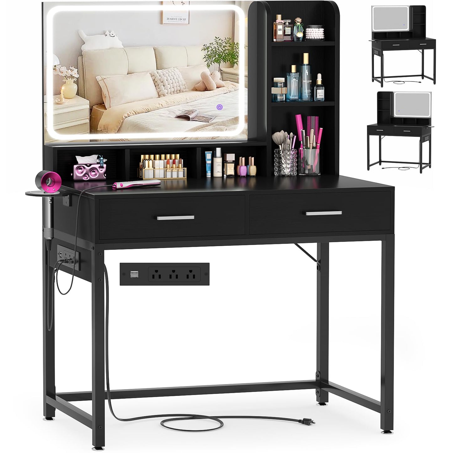 Small Vanity Desk with Mirror, Lights & Storage