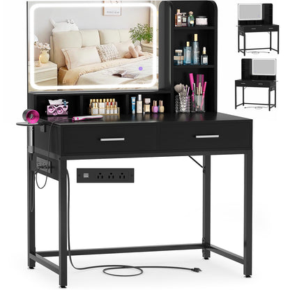 Small Vanity Desk with Mirror, Lights & Storage