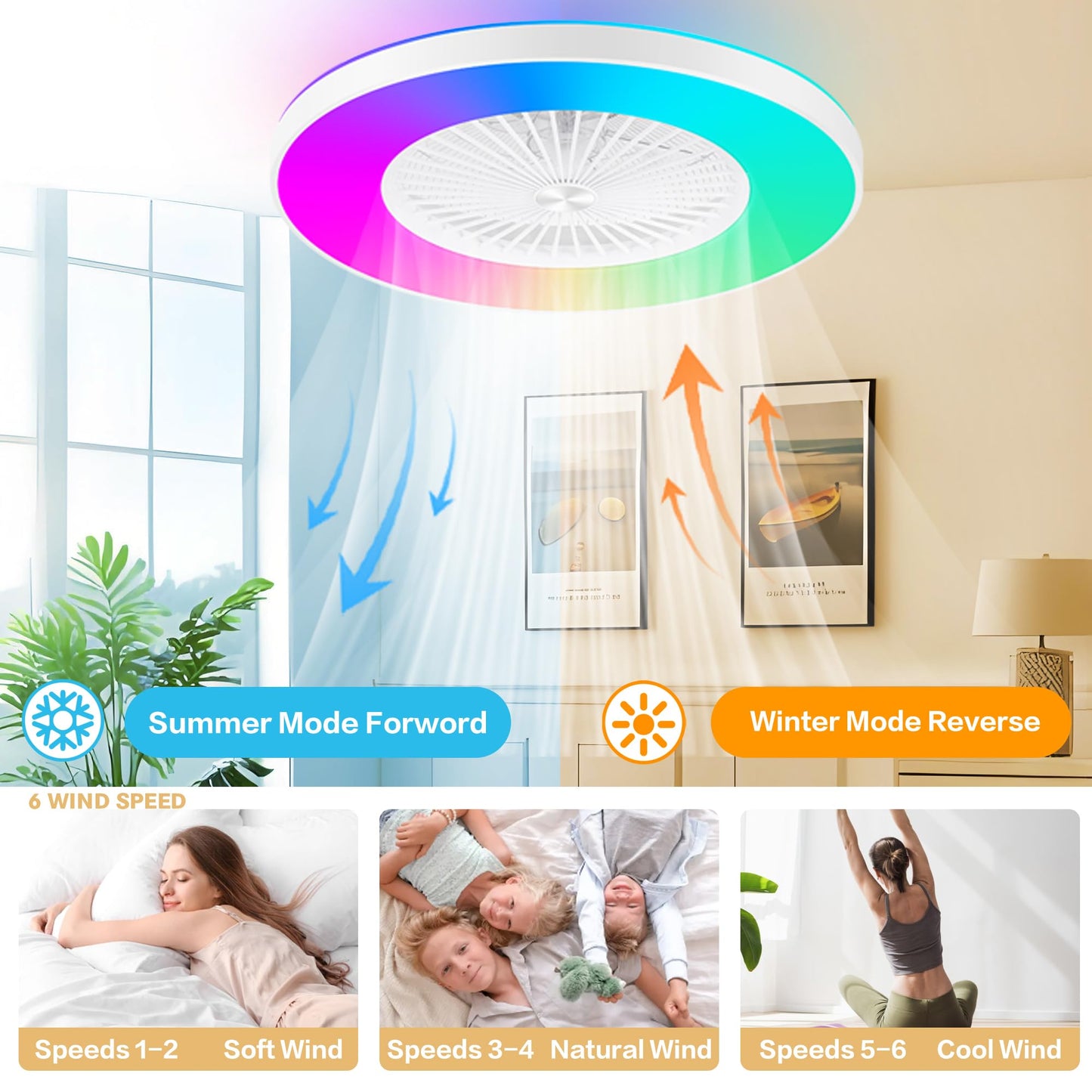 24" Bladeless LED Ceiling Fan – Black
