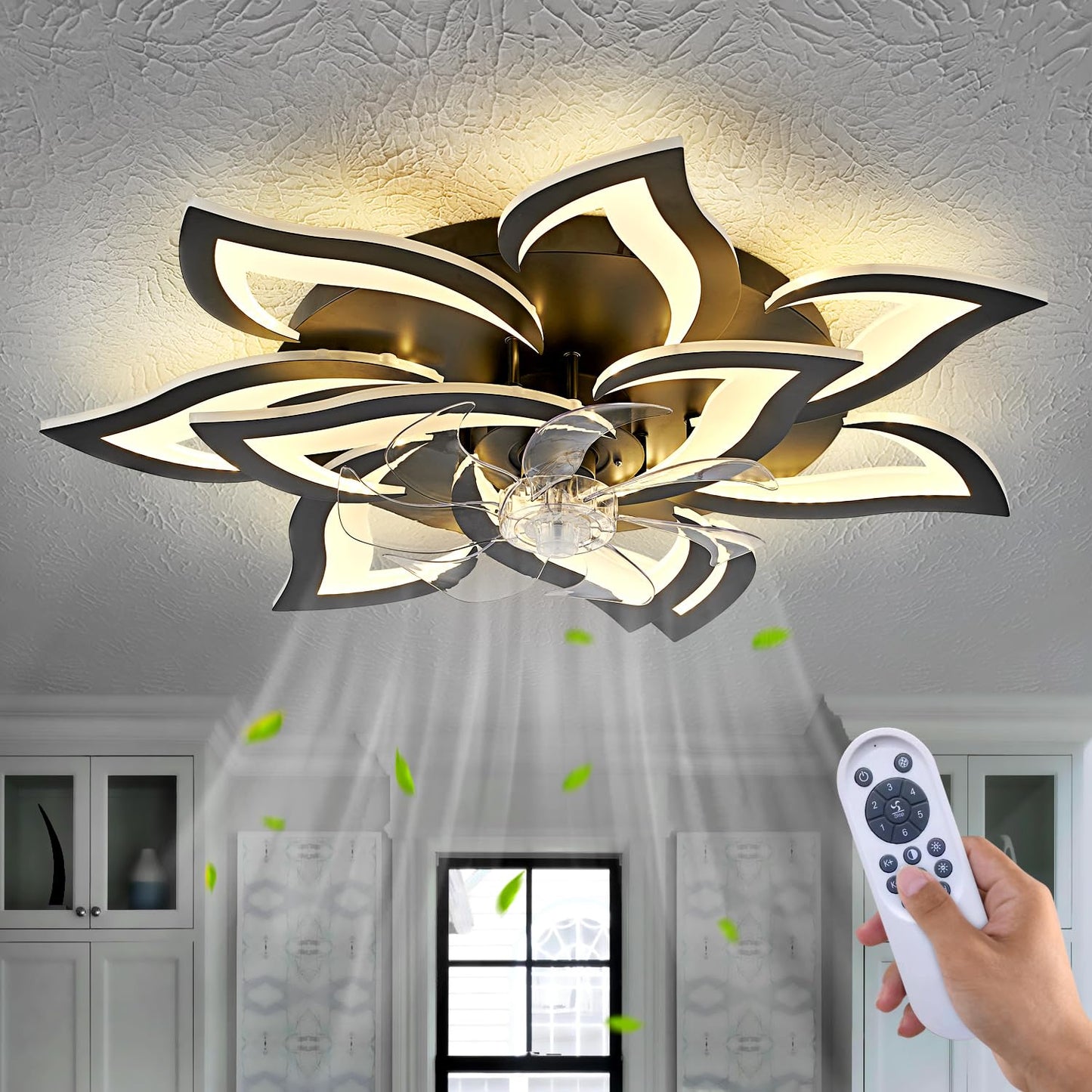 32" Black Ceiling Fan with Light