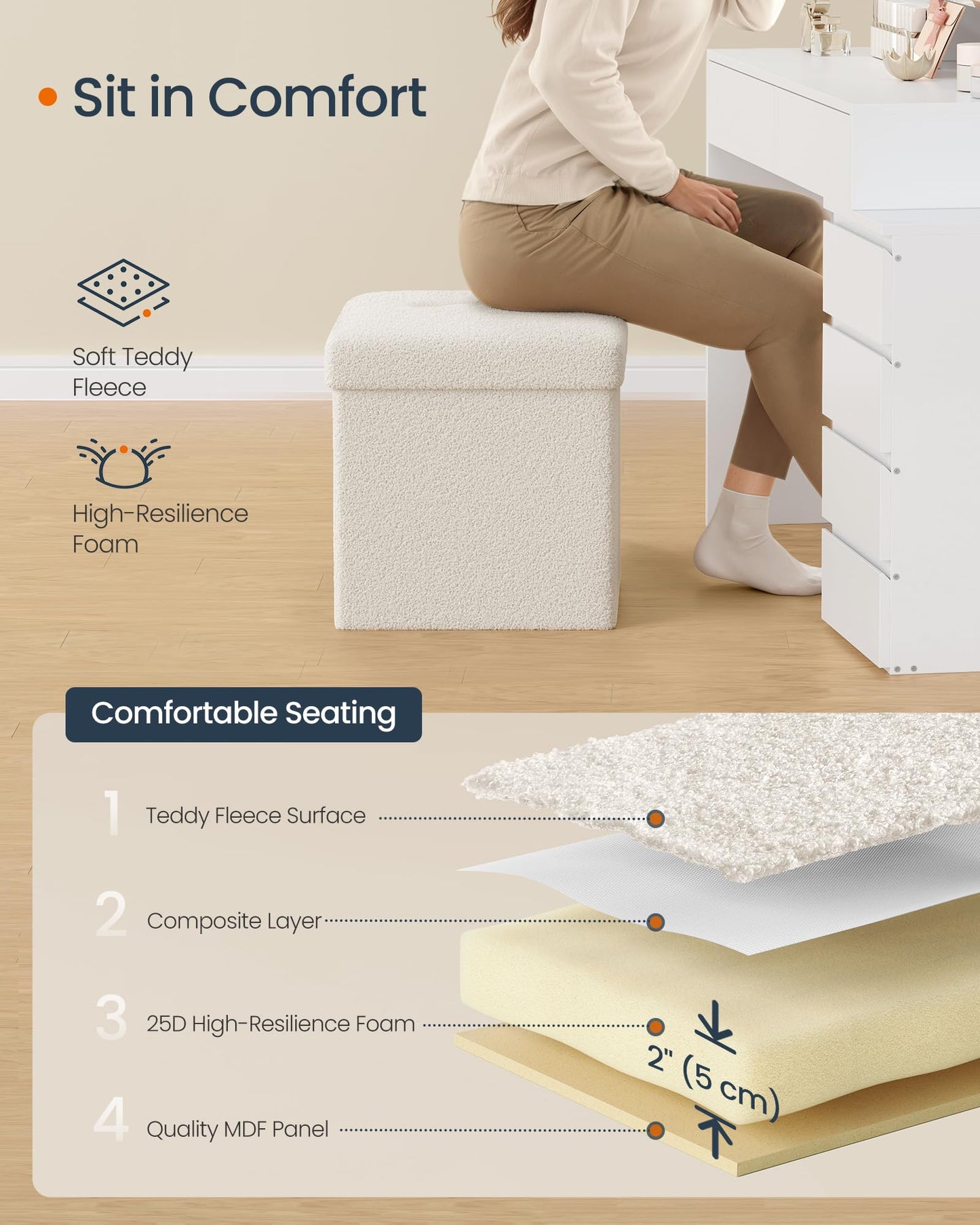 SONGMICS Storage Ottoman Bench, 15"x30"x15"