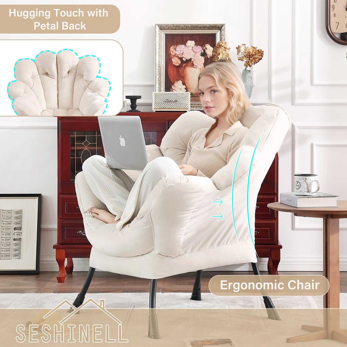 Butterfly Chair with Ottoman – Khaki Velvet
