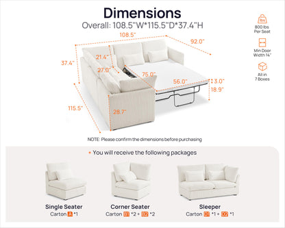 L-Shaped Sofa Bed with Ottoman – Beige