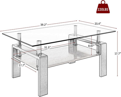 39.2" Glass Coffee Table – Gray/Black