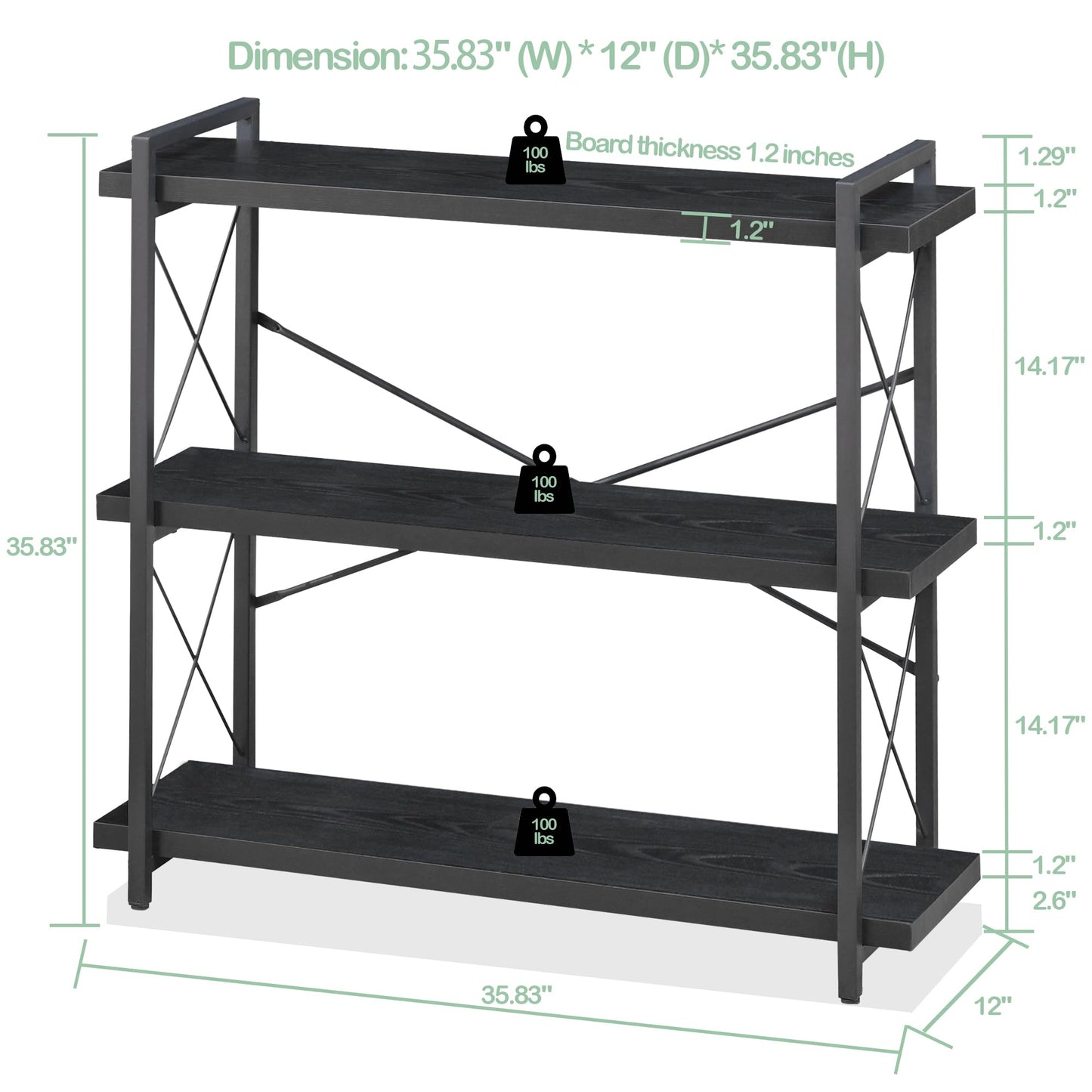 HCHQHS 4-Tier Industrial Bookshelf