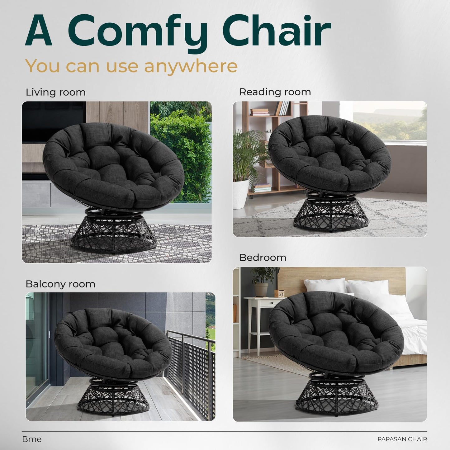 Bme 40" Papasan Swivel Chair