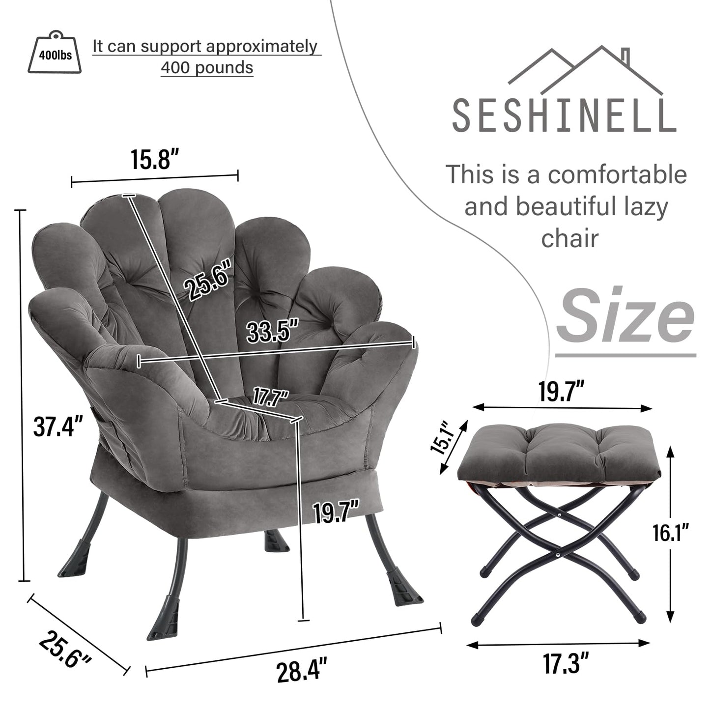 Butterfly Chair with Ottoman – Khaki Velvet