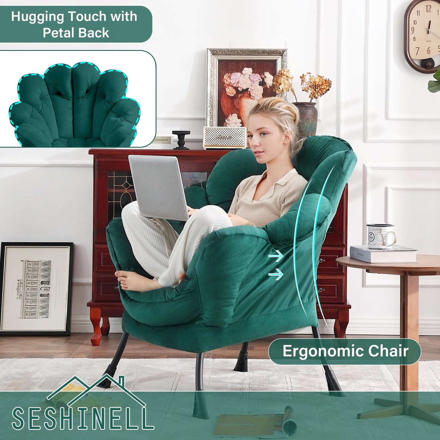 Butterfly Chair with Ottoman – Khaki Velvet
