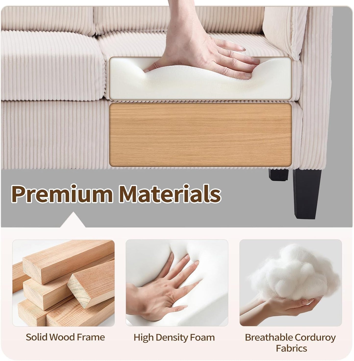 Beige L-Shaped Sofa with Storage