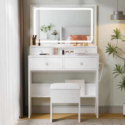 Haewon Vanity Desk Set with Mirror & LED Lights