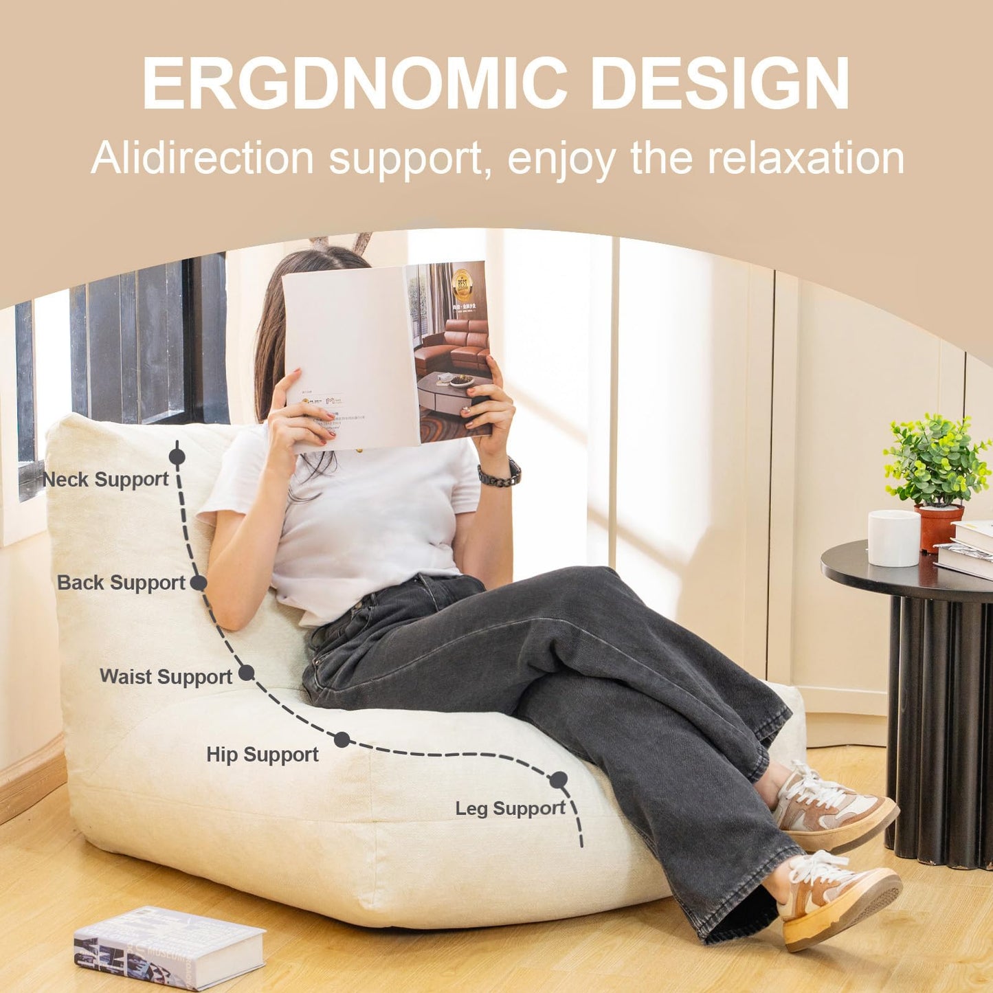Bean Bag Chair for Adults (Grey)