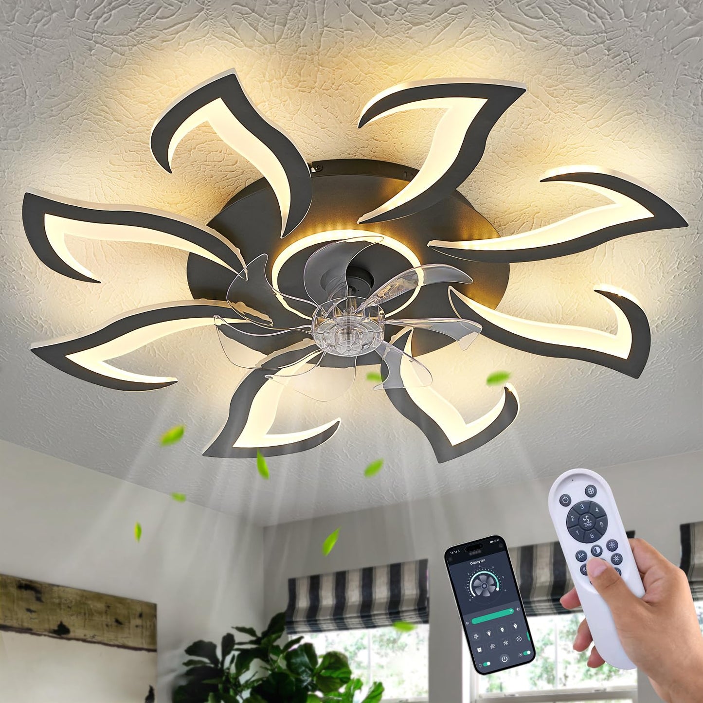 32" Black Ceiling Fan with Light